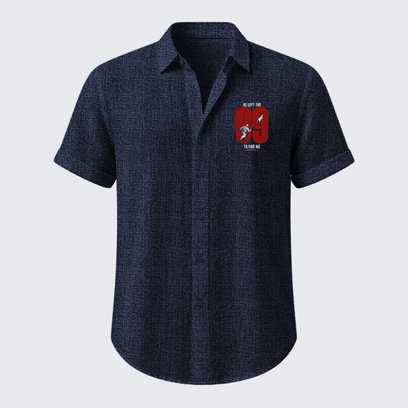 Short Sleeve Casual Shirt - He Left The 99 To Find Me - Navy blue (front)