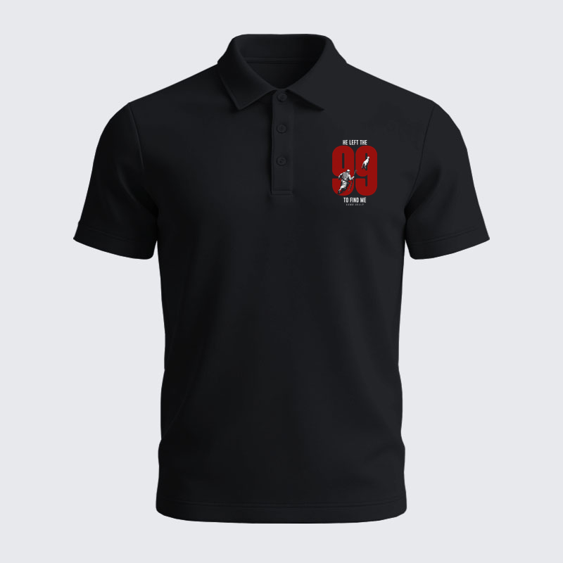 Men’s Premium Cotton Polo Shirt - He Left The 99 To Find Me - Black (front)