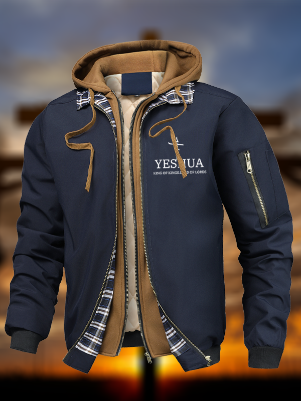 Yeshua King Of Kings Lord Of Lords Warm Hooded Bomber Jacket