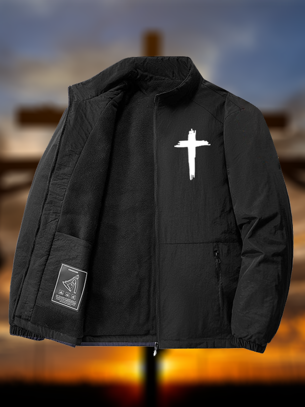 Men's Cross Print Windproof And Warm Jacket