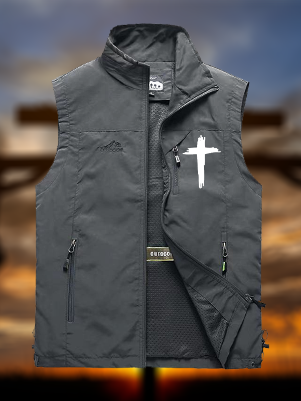 Cross Printed Jesus God Christian Outdoor Quick-dry Vest