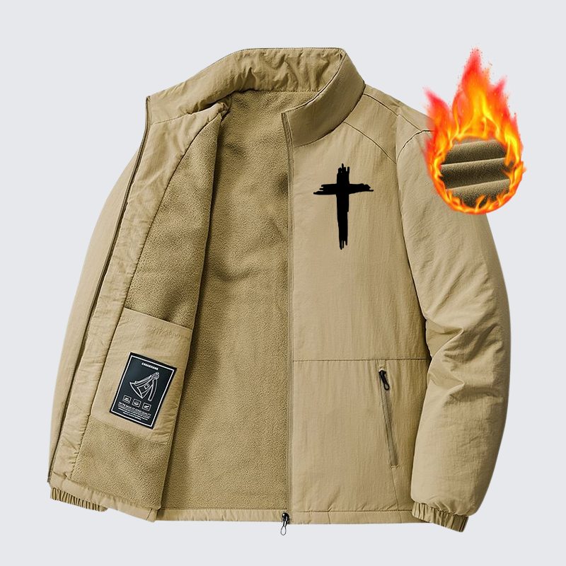 Men's Cross Print Windproof And Warm Jacket