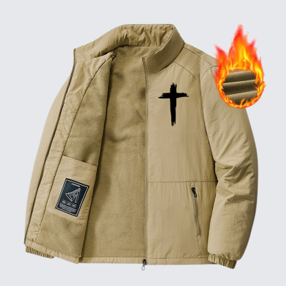 Men's Cross Print Windproof And Warm Jacket