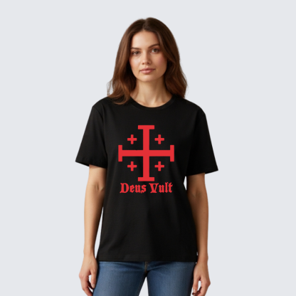 Jerusalem Cross Deus Vult Jesus God Christian Premium Mercerized Cotton Tee