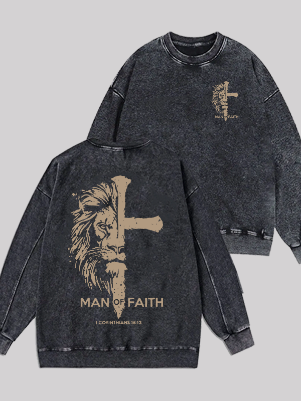 Man of Faith Christian Washed Sweatshirt