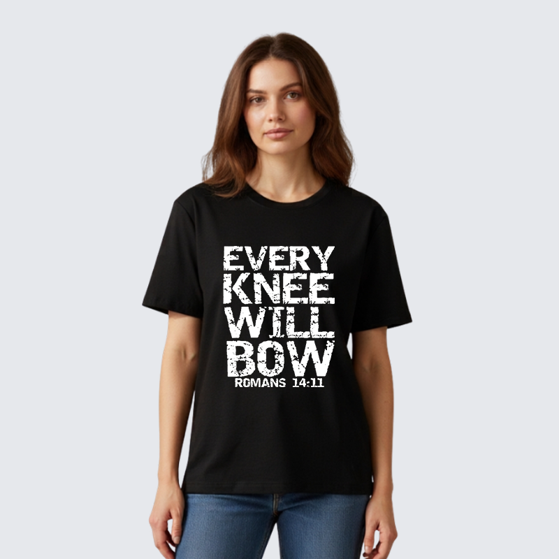Bold Christian Bible Verse Quote for Men Every Knee Will Bow Jesus God Christian Premium Mercerized Cotton Tee