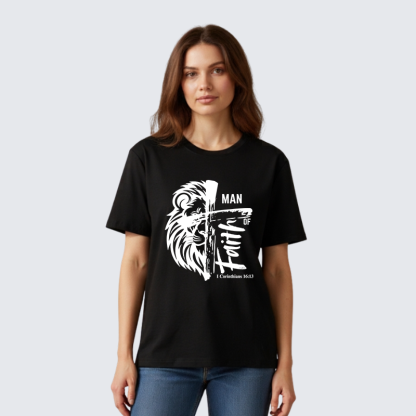 Man Of Faith Jesus God Christian Premium Mercerized Cotton Tee