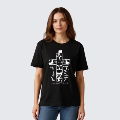 Man Of Faith Jesus God Christian Premium Mercerized Cotton Tee
