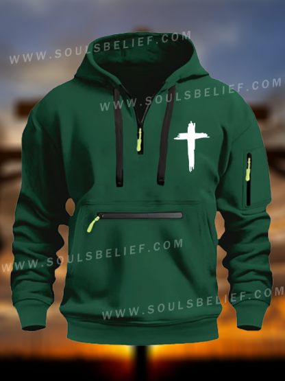 Cross Printed Zipper Hoodies