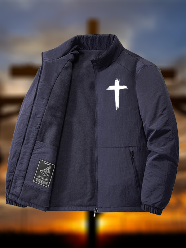 Men's Cross Print Windproof And Warm Jacket