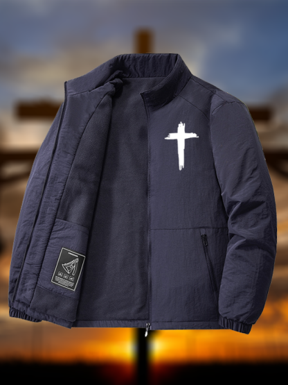 Men's Cross Print Windproof And Warm Jacket