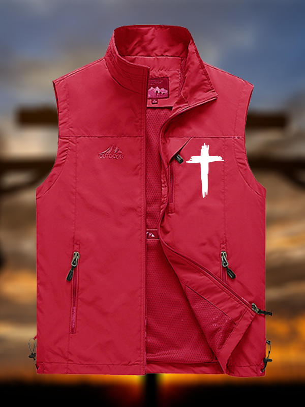 Cross Printed Jesus God Christian Outdoor Quick-dry Vest
