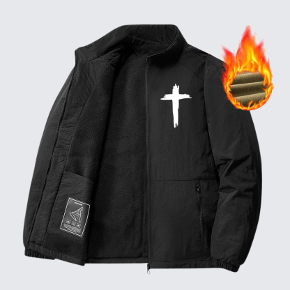 Men's Cross Print Windproof And Warm Jacket