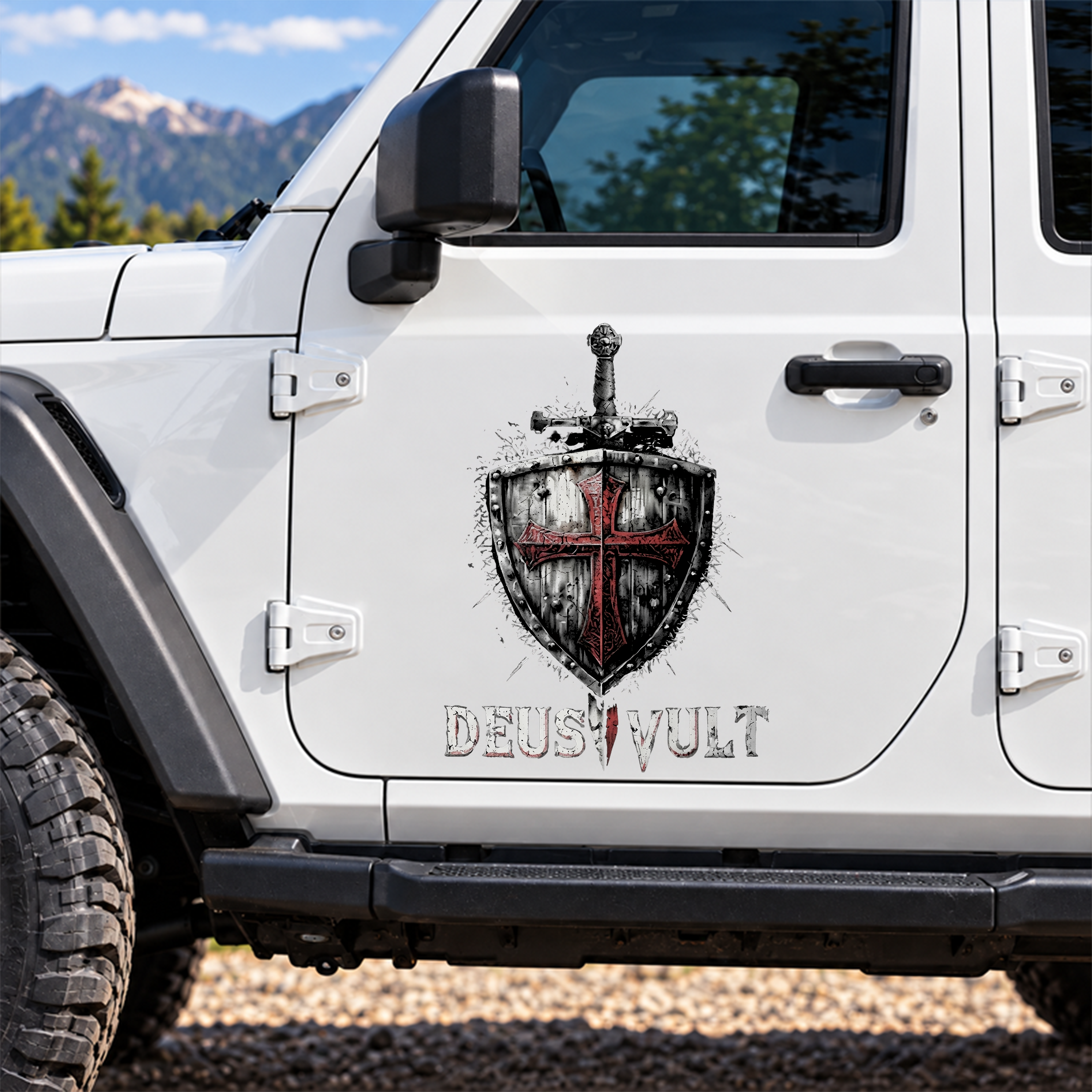 Car & Truck Vinyl Decals    - Deus Vult Crusader Shield Templar Cross   