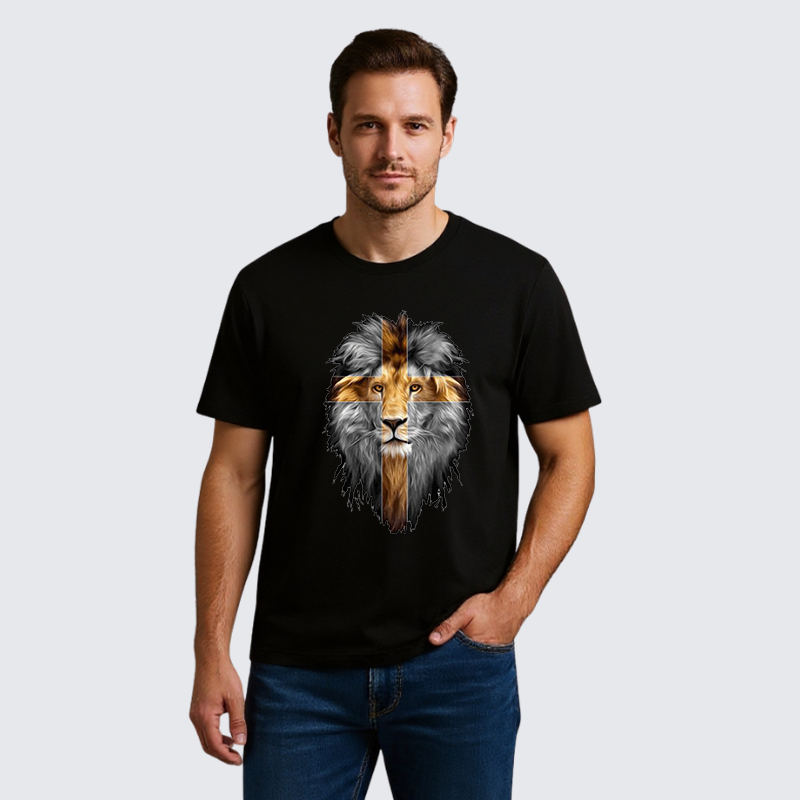 Jesus Lion of Judah Jesus God Christian Premium Mercerized Cotton Tee