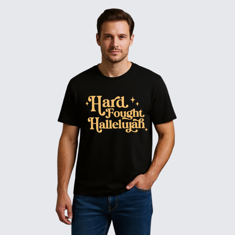Hard Fought Hallelujah Jesus God Christian Premium Mercerized Cotton Tee
