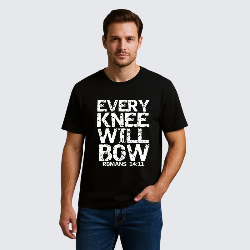 Bold Christian Bible Verse Quote for Men Every Knee Will Bow Jesus God Christian Premium Mercerized Cotton Tee