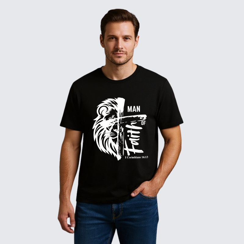 Man Of Faith Jesus God Christian Premium Mercerized Cotton Tee
