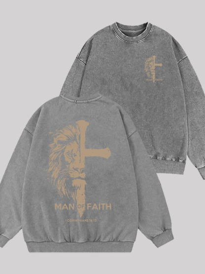 Man of Faith Christian Washed Sweatshirt