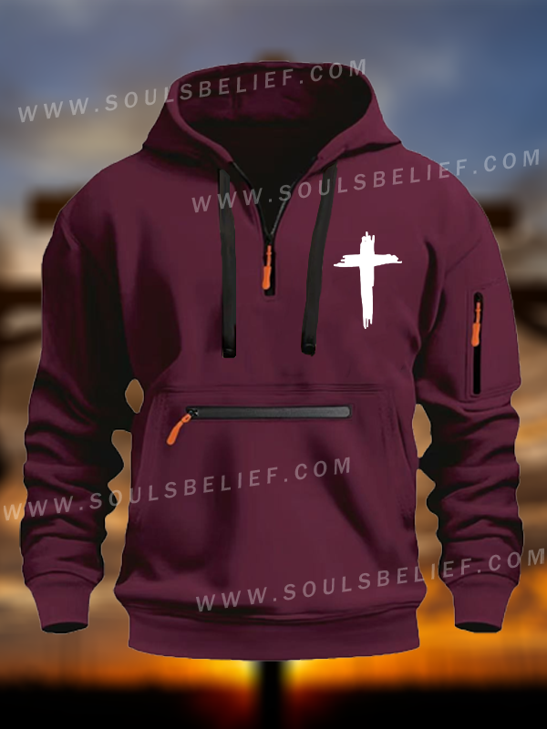Cross Printed Zipper Hoodies