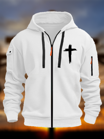 Cross Printed Zipper Hoodies