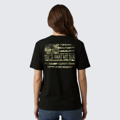 He's Got My Six Jesus God Christian Premium Mercerized Cotton Tee