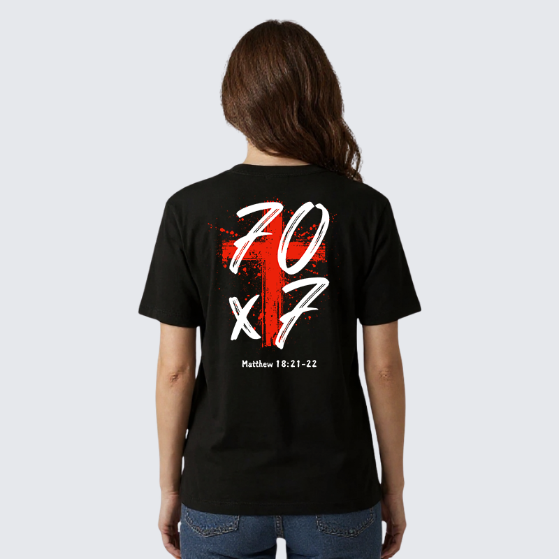 Matthew 18:21-22 Jesus God Christian Premium Mercerized Cotton Tee