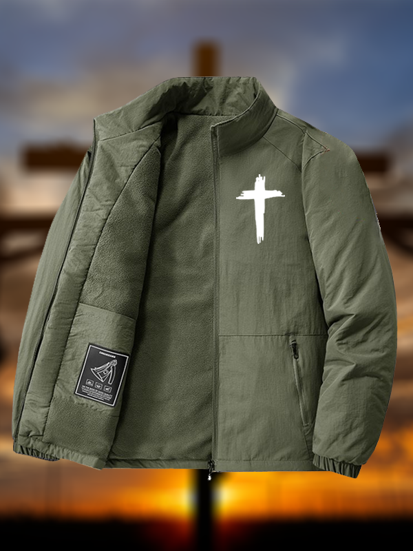 Men's Cross Print Windproof And Warm Jacket