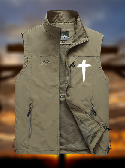 Cross Printed Jesus God Christian Outdoor Quick-dry Vest