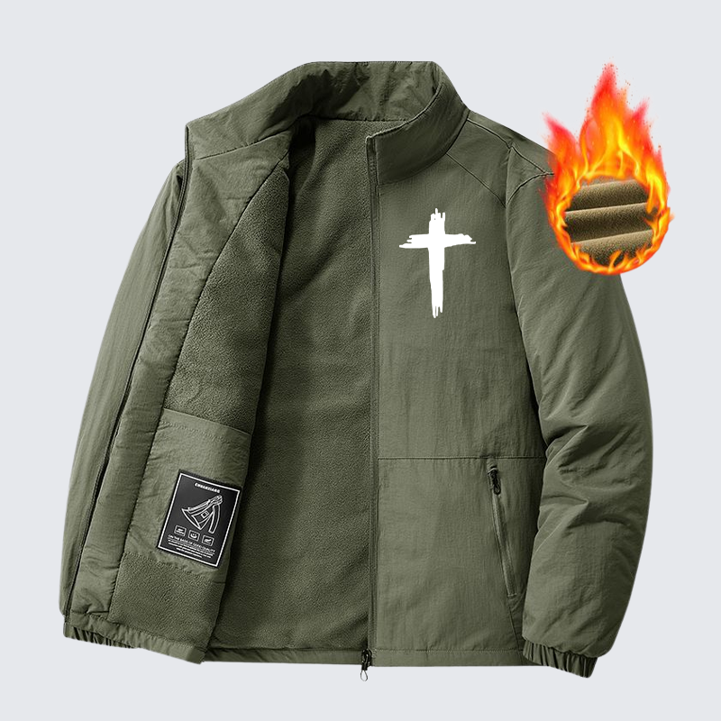 Men's Cross Print Windproof And Warm Jacket