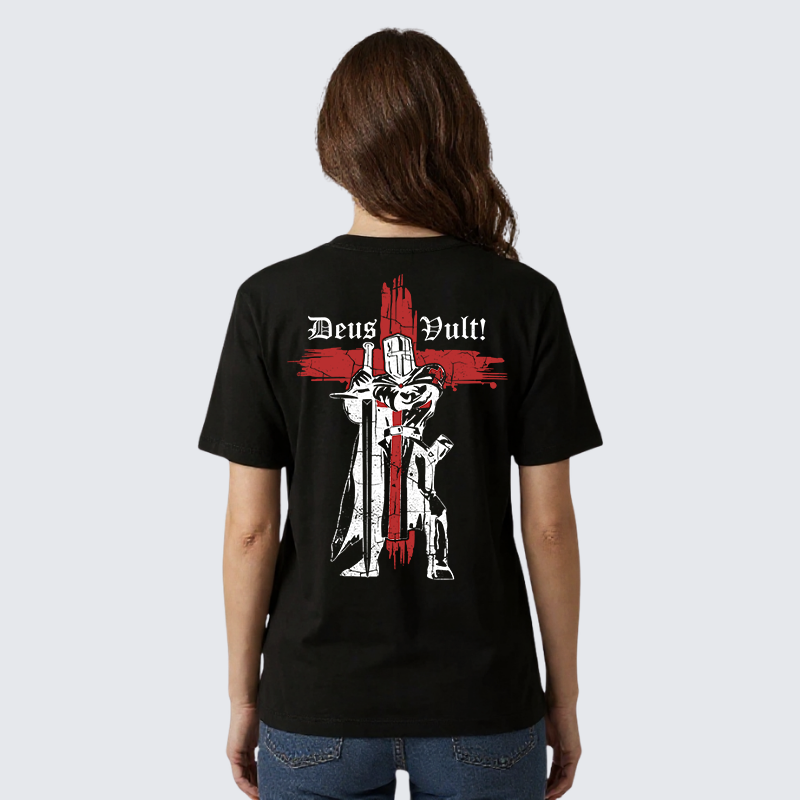 Deus Vult Crusader Jesus God Christian Premium Mercerized Cotton Tee