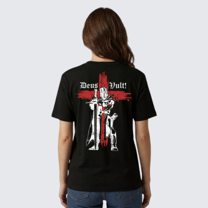 Deus Vult Crusader Jesus God Christian Premium Mercerized Cotton Tee