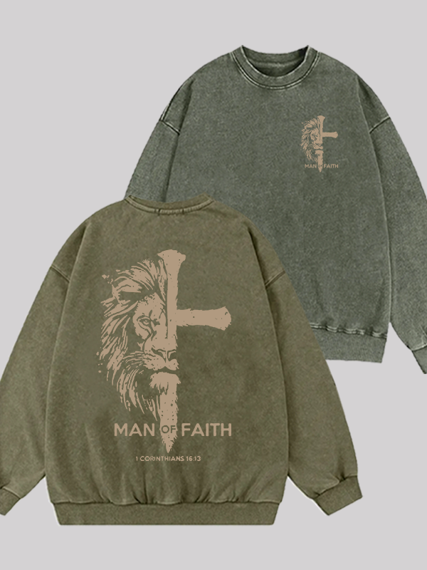 Man of Faith Christian Washed Sweatshirt