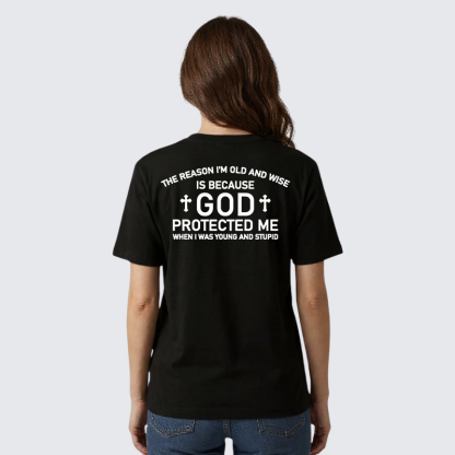 God Protected Me Jesus God Christian Premium Mercerized Cotton Tee