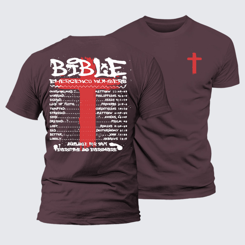 Bible Emergency Numbers Jesus God Christian Premium Mercerized Cotton Tee