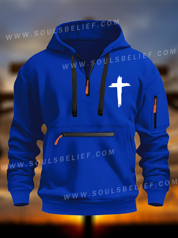 Cross Printed Zipper Hoodies
