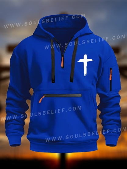 Cross Printed Zipper Hoodies