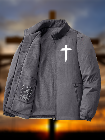 Men's Cross Print Windproof And Warm Jacket