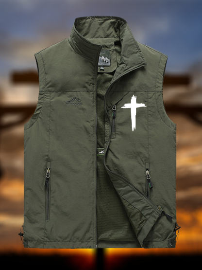 Cross Printed Jesus God Christian Outdoor Quick-dry Vest