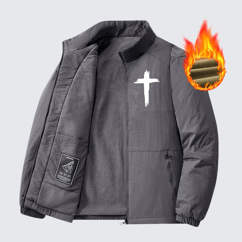 Men's Cross Print Windproof And Warm Jacket