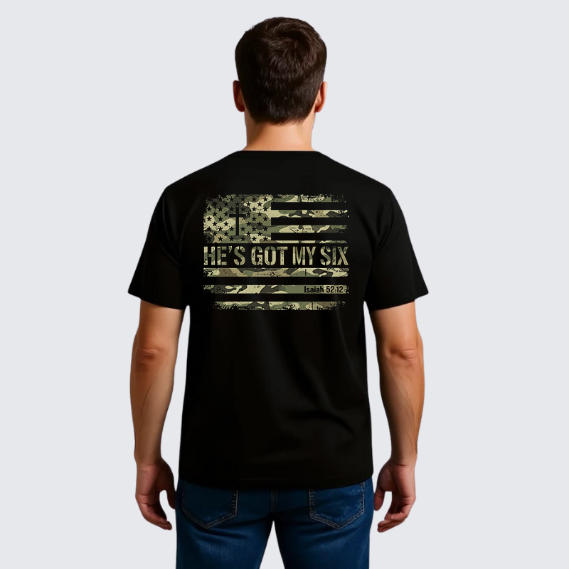 He's Got My Six Jesus God Christian Premium Mercerized Cotton Tee