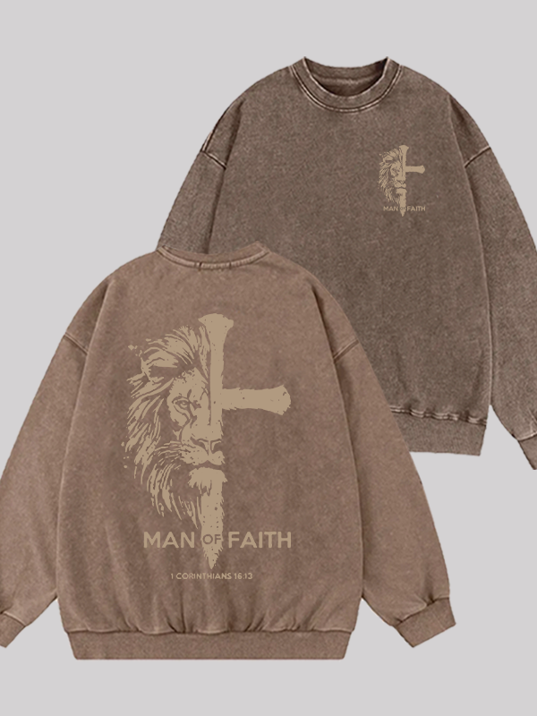 Man of Faith Christian Washed Sweatshirt