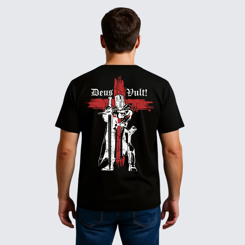 Deus Vult Crusader Jesus God Christian Premium Mercerized Cotton Tee