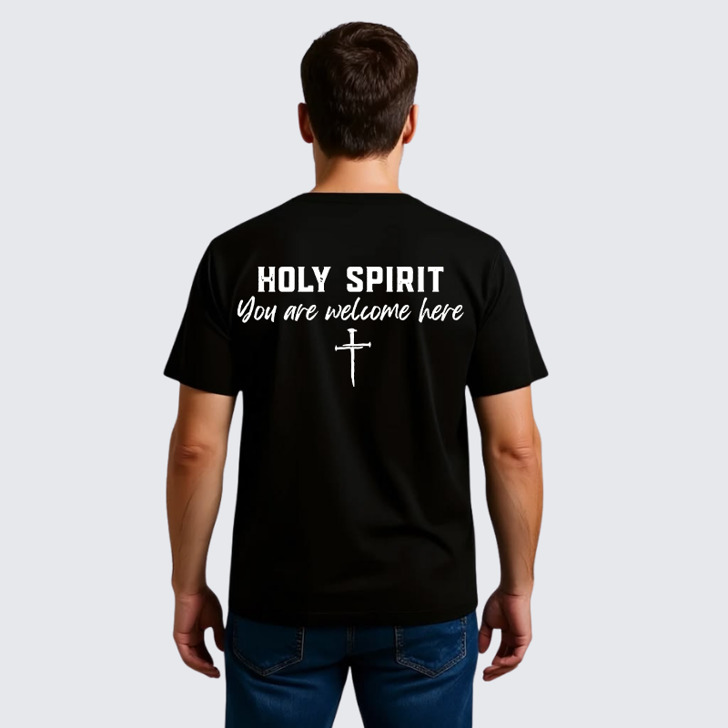Holy Spirit You Are Welcome Here Jesus God Christian Premium Mercerized Cotton Tee