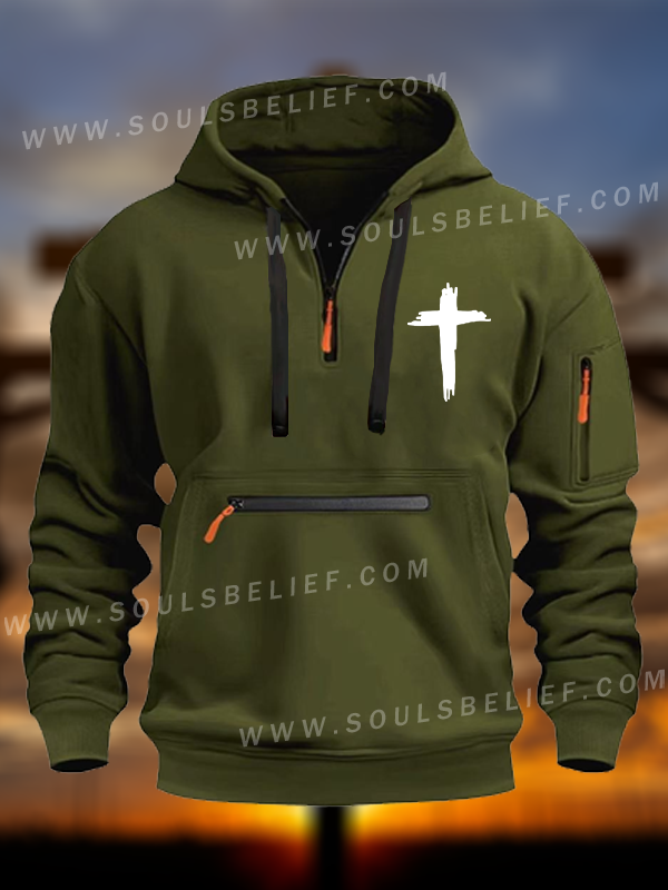 Cross Printed Zipper Hoodies