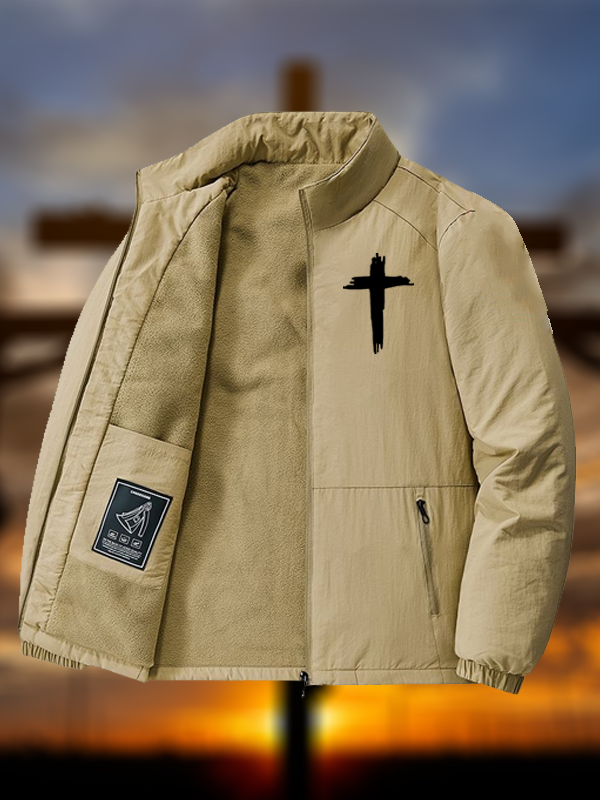 Men's Cross Print Windproof And Warm Jacket