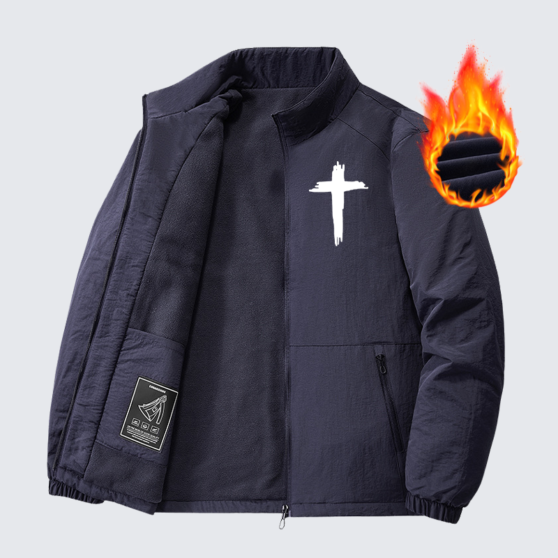 Men's Cross Print Windproof And Warm Jacket