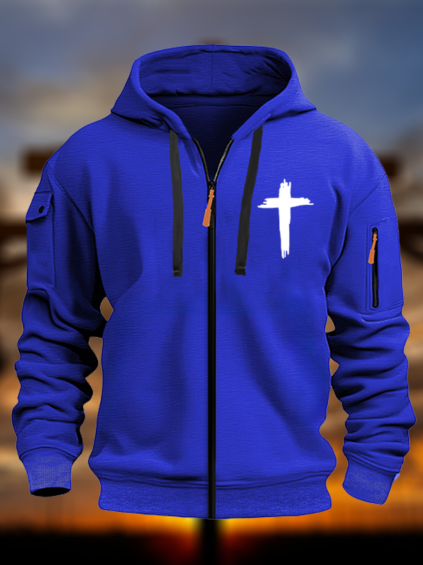 Cross Printed Zipper Hoodies