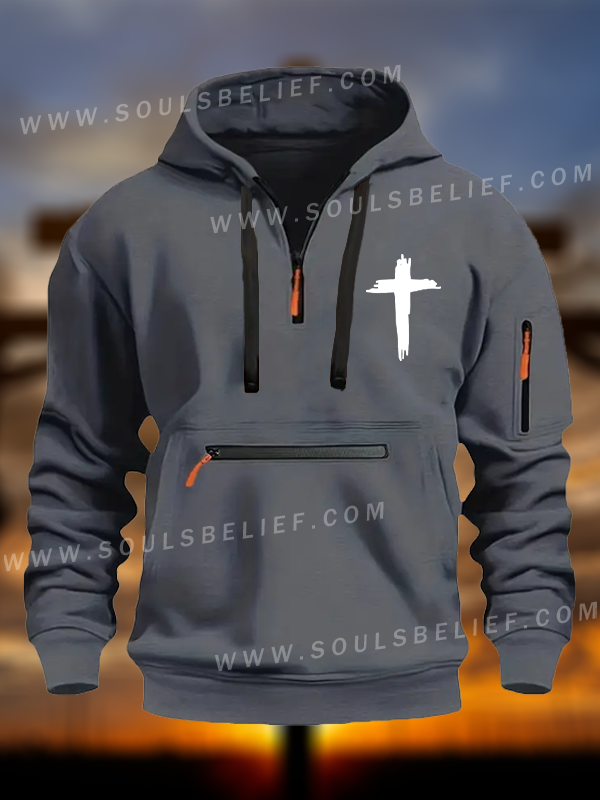 Cross Printed Zipper Hoodies