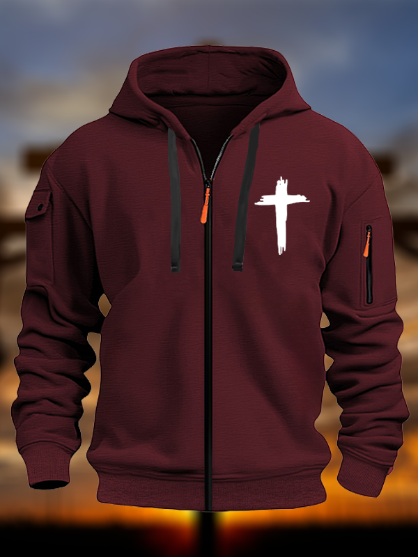 Cross Printed Zipper Hoodies